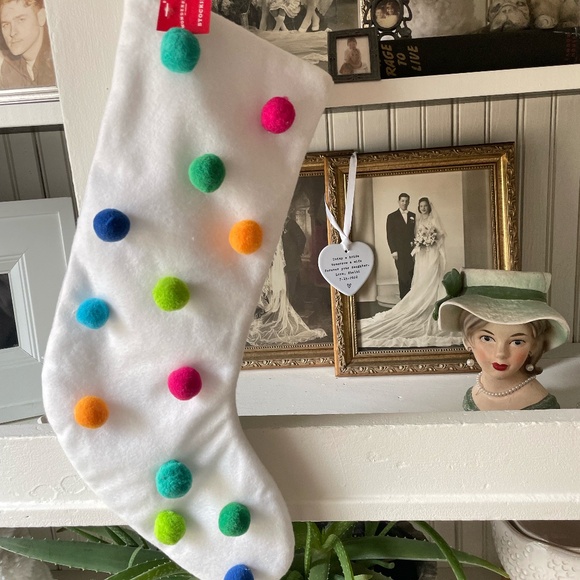 TARGET WONDERSHOP COLORFUL POM POM FLEECE CHRISTMAS STOCKING NWT - Picture 2 of 11